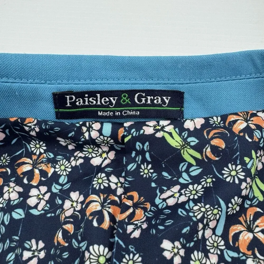 Paisley & Gray 48R Blue Sport Coat Blazer Floral Lining Elbow Patch Slim Fit